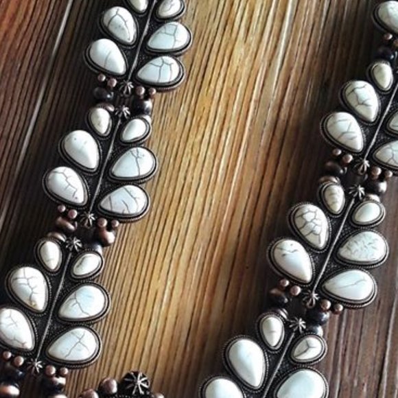 Antique Copper Ivory Squash Blossom Necklace - Picture 4 of 5